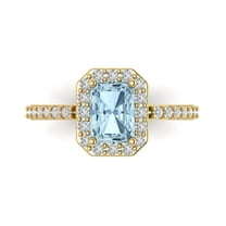 1.92 ct Emerald Cut Natural Aquamarine with Simulated Diamond Halo Accents 18K Yellow Gold Womens Engagement Ring