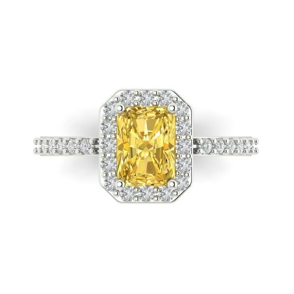 1.92 ctw Solitaire with Zirconia Diamond Accents Anniversary Ring for Women | Emerald Cut Natural Citrine | Hyperallergenic Solid 14K White Gold