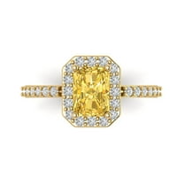1.92 ctw with Simulated Diamond Halo Accents Anniversary Ring for Women | Emerald Cut Natural Citrine | Hyperallergenic Solid 18K Yellow Gold