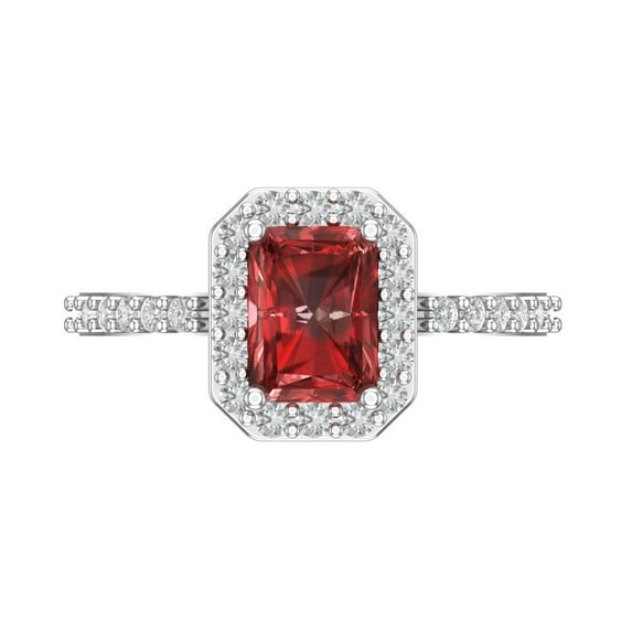 1.92 ct Emerald Cut Natural Garnet Solitaire with Accents Engagement Ring for Women in 18K White Gold