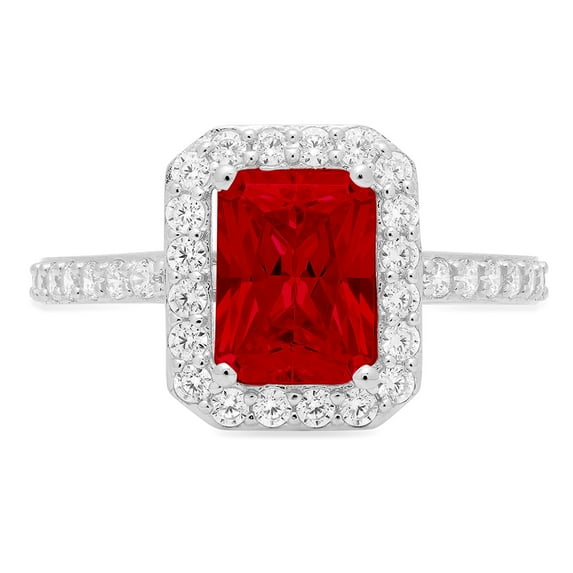 1.92 ct Emerald Cut Natural Garnet Solitaire with Simulated Diamond Accents 14K White Gold Womens Engagement Ring