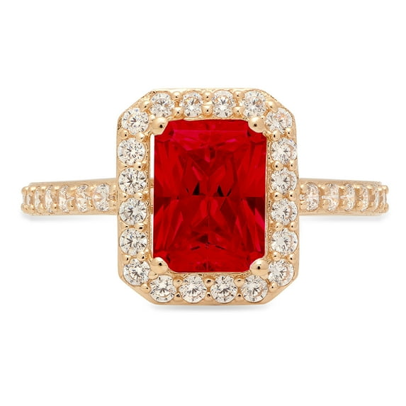 1.92 ct Emerald Cut Natural Garnet with Simulated Diamond Halo Accents 18K Yellow Gold Womens Engagement Ring