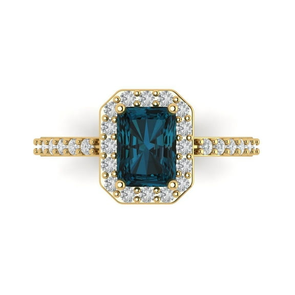 Clara Pucci 14K Yellow Gold 1.92ct LondonBlueTopaz Halo Ring for Women