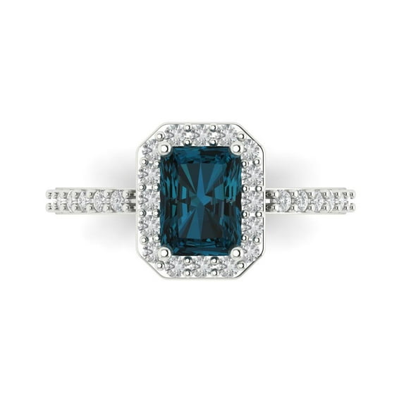 Clara Pucci 14K White Gold Solid Gold LondonBlueTopaz Solitaire with Accents Anniversary Ring for Women - 1.92 cttw Emerald Cut