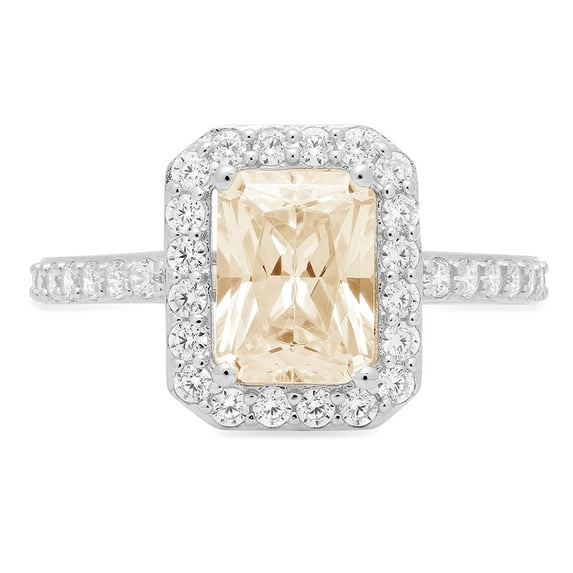 1.92 ct Emerald Cut Natural Morganite Solitaire with Simulated Diamond Accents 18K White Gold Womens Engagement Ring