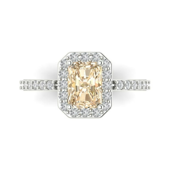 1.92 ct Emerald Cut Natural Morganite Solitaire with Simulated Diamond Accents 18K White Gold Womens Engagement Ring