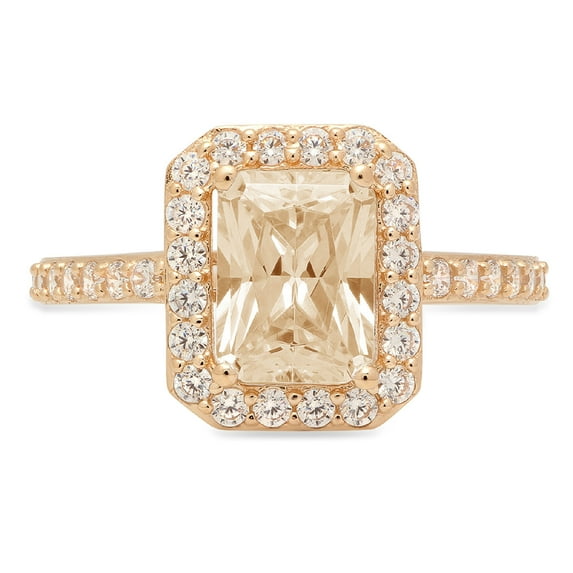 1.92 ct Emerald Cut Natural Morganite with Simulated Diamond Halo Accents 18K Yellow Gold Womens Engagement Ring