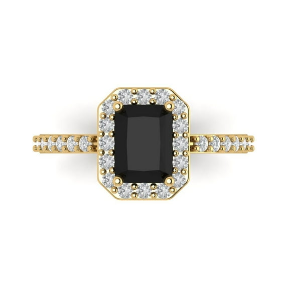 1.92 ct Emerald Cut Natural Onyx Halo Engagement Ring for Women in 14K Yellow Gold