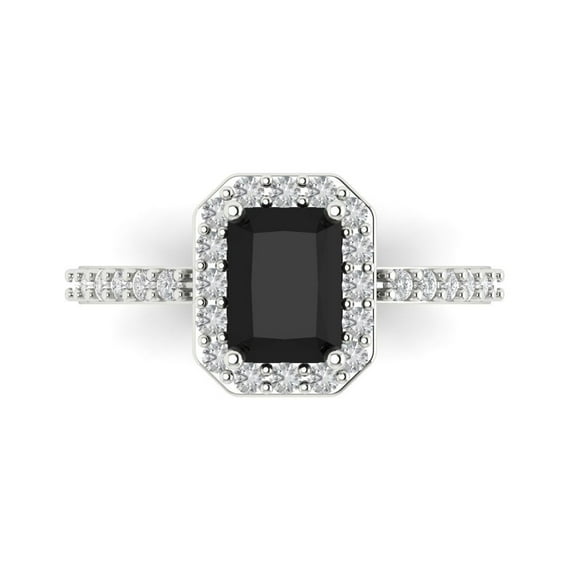 Clara Pucci 14K White Gold 1.92ct Onyx Solitaire with Accents Ring