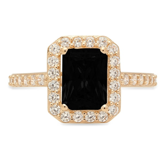 1.92 ct Emerald Cut Natural Onyx with Simulated Diamond Halo Accents 14K Yellow Gold Womens Engagement Ring