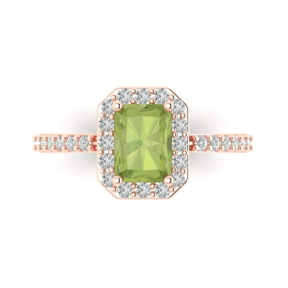 Clara Pucci 14K Rose Gold Solid Gold Peridot Solitaire with Accents Anniversary Ring for Women - 1.92 cttw Emerald Cut