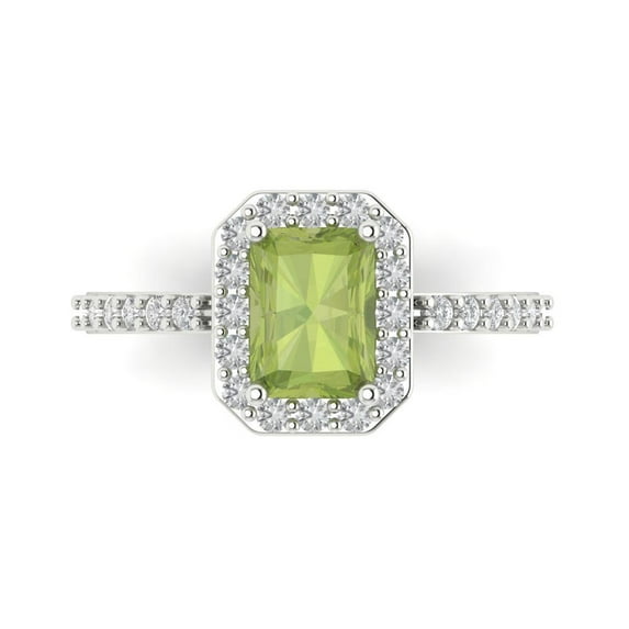 Clara Pucci 14K White Gold Solid Gold Peridot Solitaire with Accents Anniversary Ring for Women - 1.92 cttw Emerald Cut