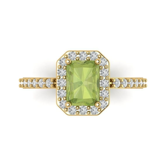 Clara Pucci 14K Yellow Gold Solid Gold Peridot Halo Anniversary Ring for Women - 1.92 cttw Emerald Cut