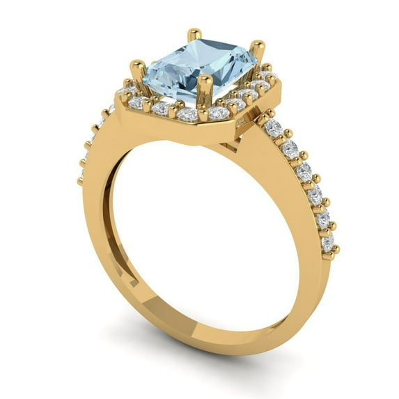 1.92 ct Emerald Cut Natural Swiss Blue Topaz Halo Engagement Ring for Women in 14K Yellow Gold