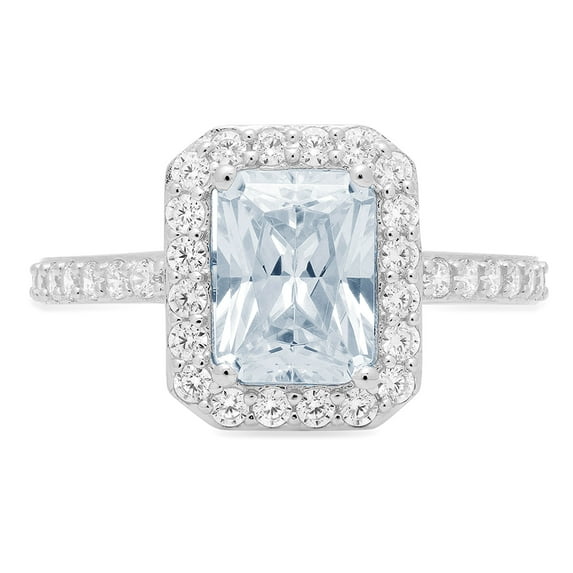 1.92 ct Emerald Cut Natural Swiss Blue Topaz Solitaire with Simulated Diamond Accents 18K White Gold Womens Engagement Ring