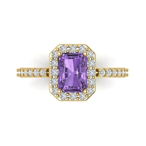Clara Pucci 14K Yellow Gold Solid Gold Alexandrite Halo Anniversary Ring for Women - 1.92 cttw Emerald Cut