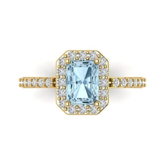 1.92 ct Emerald Cut Simulated Blue Diamond Halo Engagement Ring for Women in 14K Yellow Gold