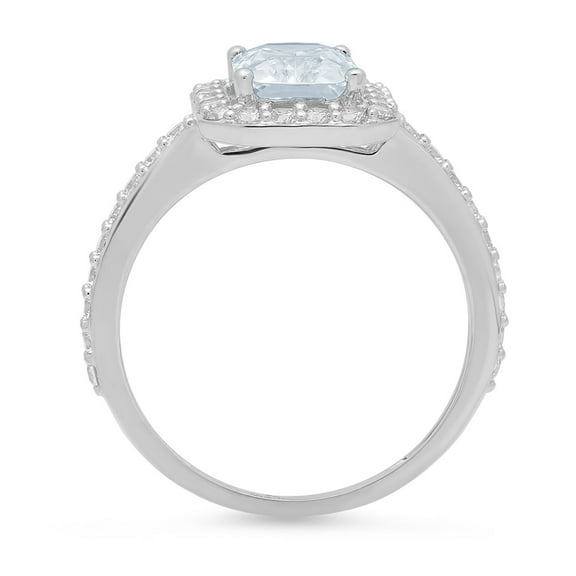 1.92 ct Emerald Cut Simulated Blue Diamond Solitaire with Accents Engagement Ring for Women in 18K White Gold