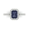 thumbnail image 1 of 1.92 ct Emerald Cut Simulated Blue Sapphire Solitaire with Accents Engagement Ring for Women in 18K White Gold, 1 of 5