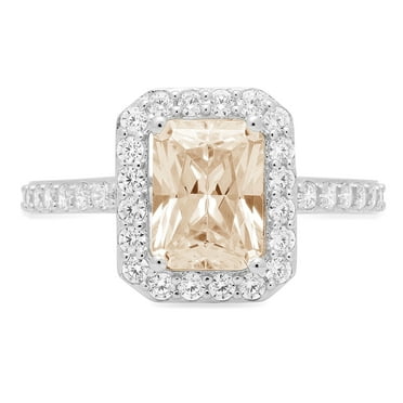 1.92 ct Emerald Cut Simulated Champagne Diamond Solitaire with Simulated Diamond Accents 14K White Gold Womens Engagement Ring