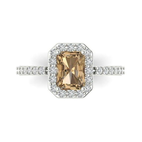Clara Pucci 14K White Gold Solid Gold Champagne Solitaire with Accents Anniversary Ring for Women - 1.92 cttw Emerald Cut