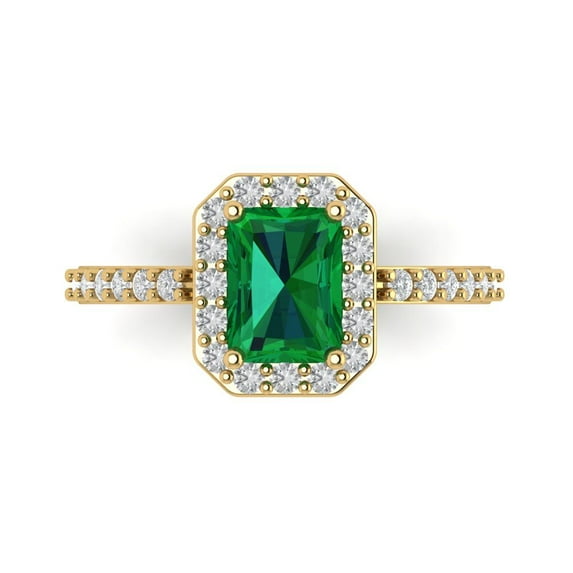 Clara Pucci 14K Yellow Gold 1.92ct Emerald Halo Ring for Women