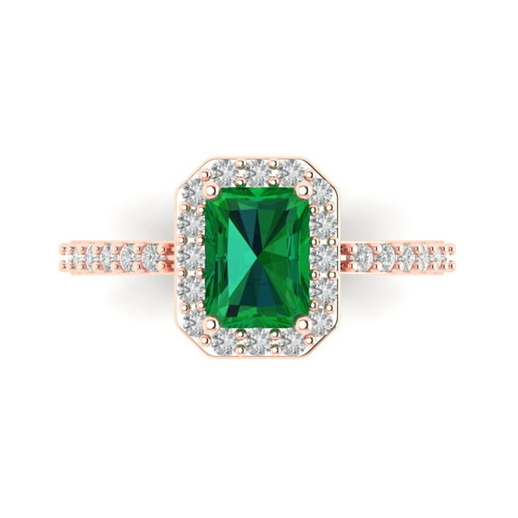 Clara Pucci 14K Rose Gold 1.92ct Emerald Solitaire with Accents Ring