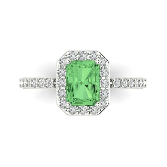 1.92 ct Emerald Cut Simulated Green Diamond Solitaire with Simulated Diamond Accents 18K White Gold Womens Engagement Ring