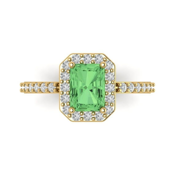 1.92 ct Emerald Cut Simulated Green Diamond with Simulated Diamond Halo Accents 18K Yellow Gold Womens Engagement Ring
