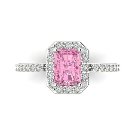 Clara Pucci 14K White Gold 1.92ct Pink Solitaire with Accents Ring
