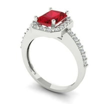 1.92 ct Emerald Cut Simulated Pink Tourmaline Solitaire with Accents Engagement Ring for Women in 18K White Gold