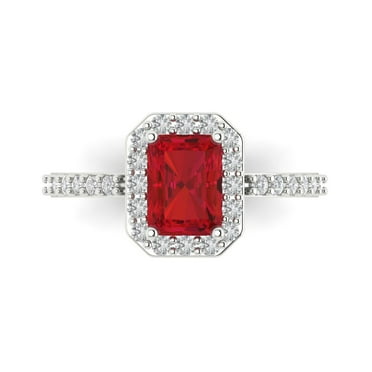 1.92 ct Emerald Cut Simulated Pink Tourmaline Solitaire with Simulated Diamond Accents 14K White Gold Womens Engagement Ring