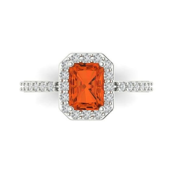 1.92 ctw Solitaire with Zirconia Diamond Accents Anniversary Ring for Women | Emerald Cut Simulated Red Diamond | Hyperallergenic Solid 18K White Gold