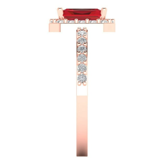 1.92 ct Emerald Cut Simulated Ruby Solitaire with Simulated Diamond Accents 14K Rose Gold Womens Engagement Ring