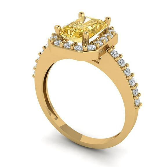 1.92 ct Emerald Cut Yellow Moissanite Halo Engagement Ring for Women in 18K Yellow Gold