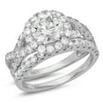 thumbnail image 1 of 1.92 ct Round Cut Genuine Cultured Diamond SI1-SI2 I-J 14K White Gold Halo Engagement Wedding Bridal Set Designer Ring bW/ Set W/ Crystal side stones size 4, 1 of 7