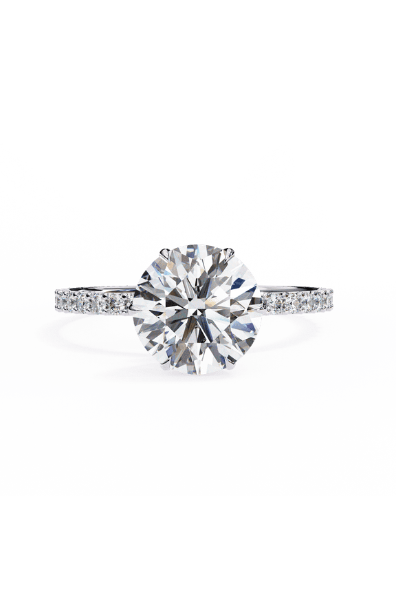 1.92CT Round Cut Lab Created Diamond 14k White Gold With Hidden Halo Engagement Ring, Pave Set Ring, 6 Prong Engagement Propose Ring For Her