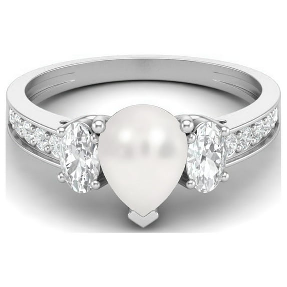 1.93 Cts Pear Pearl Gemstone 925 Sterling Silver Three Stone Accent Engagement Valentines Day Gifts Ring For Women