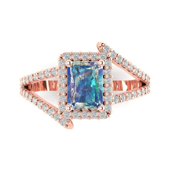 1.935 ctw Solitaire with Zirconia Diamond Accents Anniversary Ring for Women | Emerald Cut Blue Moissanite | Hyperallergenic Solid 18K Rose Gold