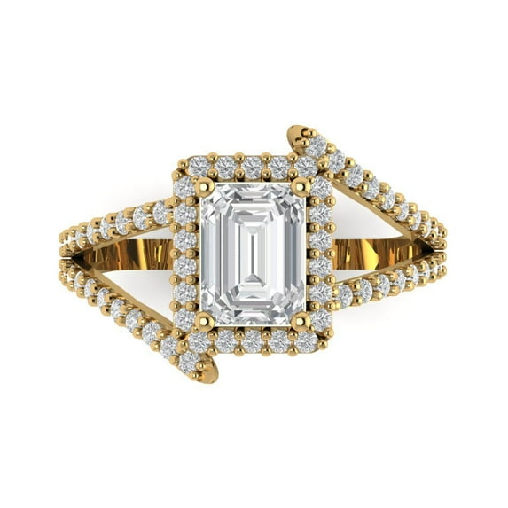1.935 ctw Solitaire with Zirconia Diamond Accents Anniversary Ring for Women | Emerald Cut Moissanite | Hyperallergenic Solid 18K Yellow Gold