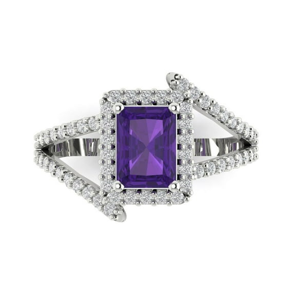 Clara Pucci 14K White Gold 1.94ct Amethyst Halo Ring for Women