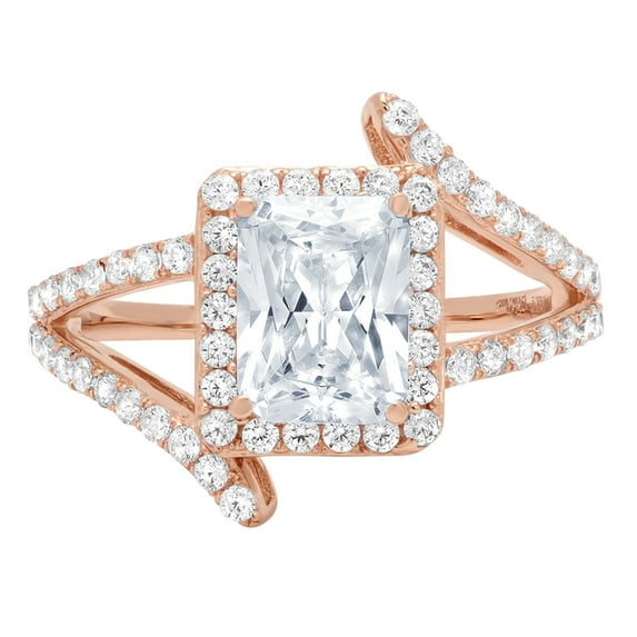 1.935 ct Emerald Cut Natural Aquamarine Solitaire with Simulated Diamond Accents 18K Rose Gold Womens Engagement Ring