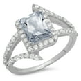 thumbnail image 1 of 1.935 ct Emerald Cut Natural Aquamarine with Simulated Diamond Halo Accents 14K White Gold Womens Engagement Ring, 1 of 3