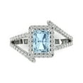 thumbnail image 1 of 1.935 ct Emerald Cut Natural Aquamarine with Simulated Diamond Halo Accents 18K White Gold Womens Engagement Ring, 1 of 5