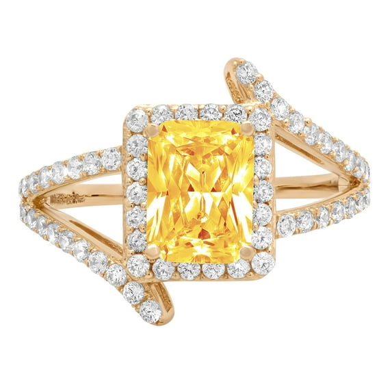 1.935 ct Emerald Cut Natural Citrine Solitaire with Simulated Diamond Accents 14K Yellow Gold Womens Engagement Ring