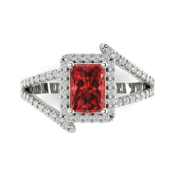 1.935 ct Emerald Cut Natural Garnet Halo Engagement Ring for Women in 18K White Gold