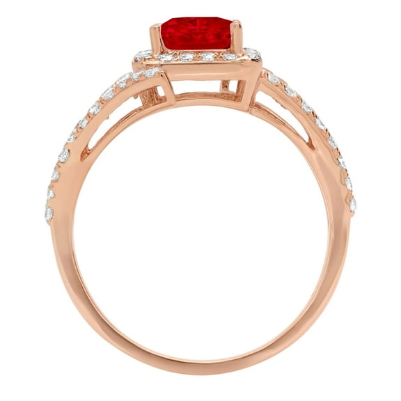 1.935 ct Emerald Cut Natural Garnet Solitaire with Accents Engagement Ring for Women in 18K Rose Gold