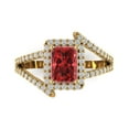 thumbnail image 1 of 1.935 ctw Solitaire with Zirconia Diamond Accents Anniversary Ring for Women | Emerald Cut Natural Garnet | Hyperallergenic Solid 18K Yellow Gold, 1 of 5