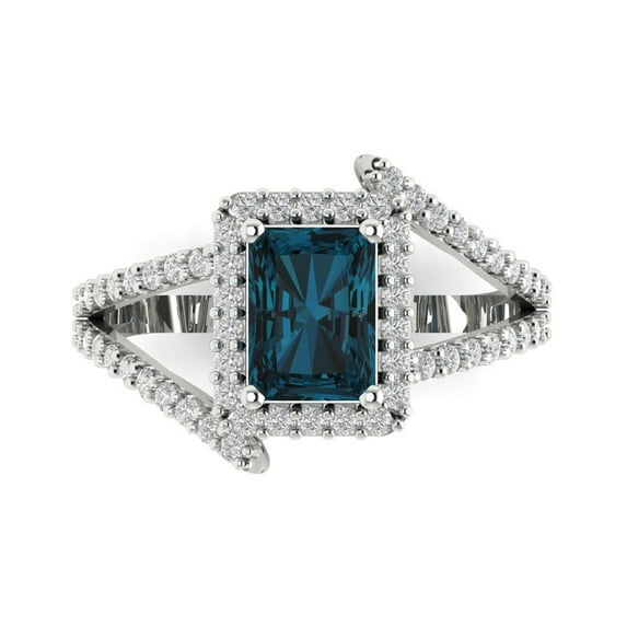 Clara Pucci 14K White Gold 1.94ct LondonBlueTopaz Halo Ring for Women