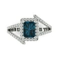 thumbnail image 1 of 1.935 ct Emerald Cut Natural London Blue Topaz Halo Engagement Ring for Women in 18K White Gold, 1 of 5